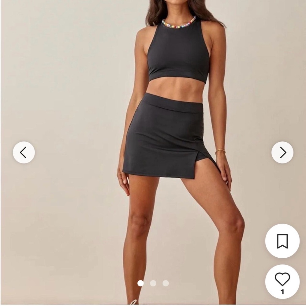 Reformation Black High-Rise Mini Skort with Side Slit